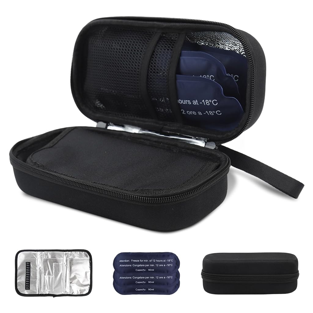 HANNEA Insulin Cooling Bag Travelling, Portable Insulin Cooling Case With 3Tsa Approved Ice Packs for insulin pen Eva Insulated 4-6 Hours Medicine Bag Small Travel Bags For Men Women Travel Organizer HANNEA Insulin Cooling Bag Travelling, Portable Insulin Cooling Case With 3Tsa Approved Ice Packs for insulin pen Eva Insulated 4-6 Hours Medicine Bag Small Travel Bags For Men Women Travel Organizer